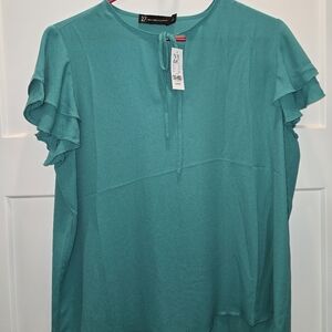 Teal Ruffle Sleeve Blouse